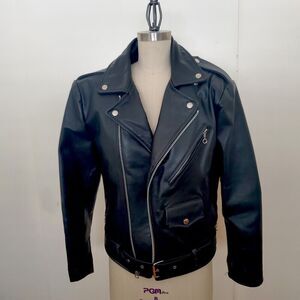 Vintage Open Road Motorcycle Leather Jacket Womens M Black Thinsulate Belt
